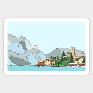 Beautiful Malcesine on Lake Garda, Italy - digital art Sticker